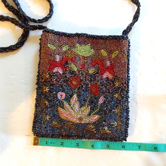Vintage Heavily HAND BEADED Floral Mini Bag W/ Strap Stunning! - Picture 5 of 6